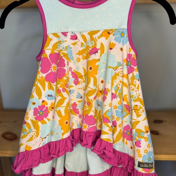 Matilda Jane pink and blue Floral Ruffle Tunic Girls 4 Bright & Playful Colors - Picture 2 of 8